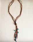 Rustic Knotted Leather Cord Necklace with Turquoise 263g