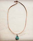 Leather Necklace with Genuine Natural Turquoise Pendant 249q