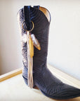 Boho Western Boot Bling Charm with Leather Fringe 500b