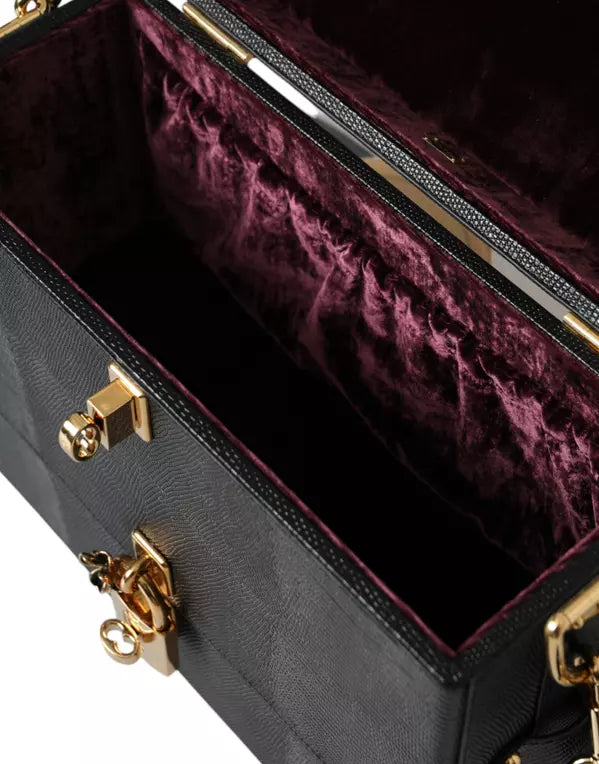 Dolce &amp; Gabbana Black Lizard Embossed Double Box Bag