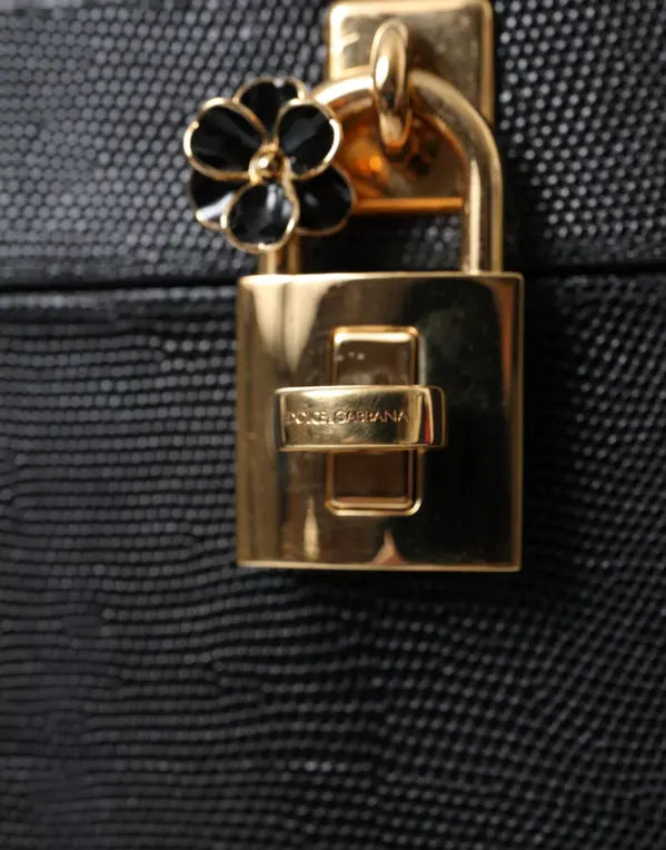 Dolce &amp; Gabbana Black Lizard Embossed Double Box Bag