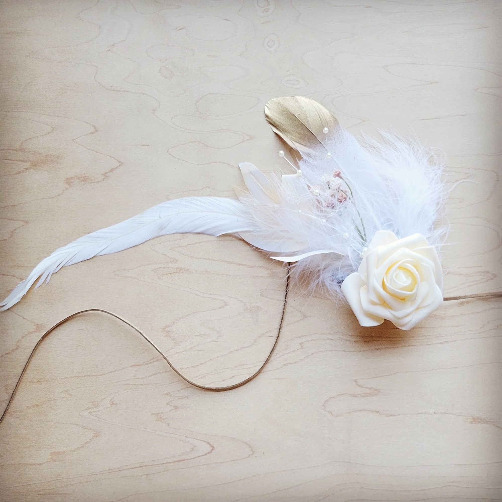 Boho Western Wedding Floral &amp; Feather Bridal Hat in Rust 984i