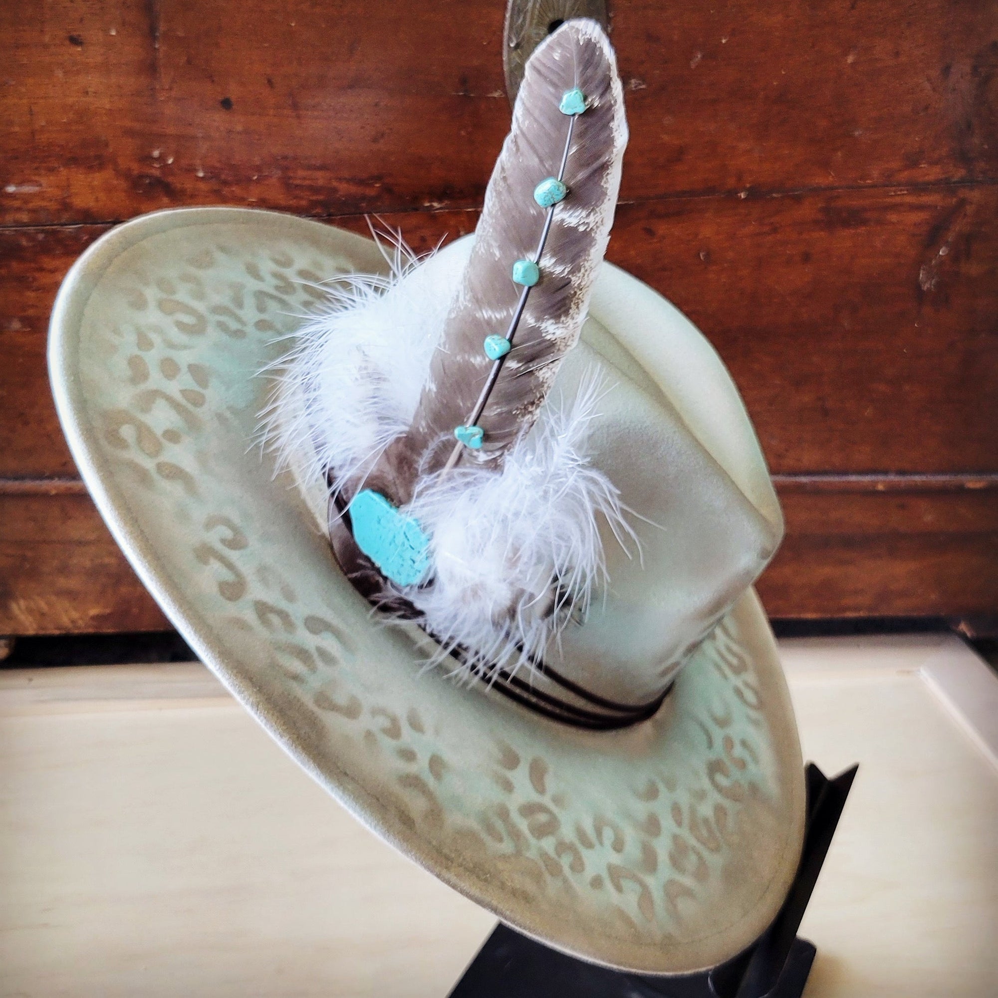 Hand-Painted Leopard Boho Western Cowgirl Hat &amp; Band Mint 987d