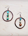 HuBei Turquoise and Copper Bead Hoop Earrings 224e