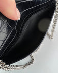 Saint Laurent Black Leather Sunset Wallet on a Chain Crocodile Embossed Bag