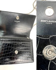 Saint Laurent Black Leather Sunset Wallet on a Chain Crocodile Embossed Bag