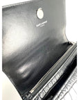 Saint Laurent Black Leather Sunset Wallet on a Chain Crocodile Embossed Bag