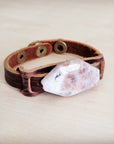 Sunstone Slab Narrow Leather Cuff Bracelet 001ab