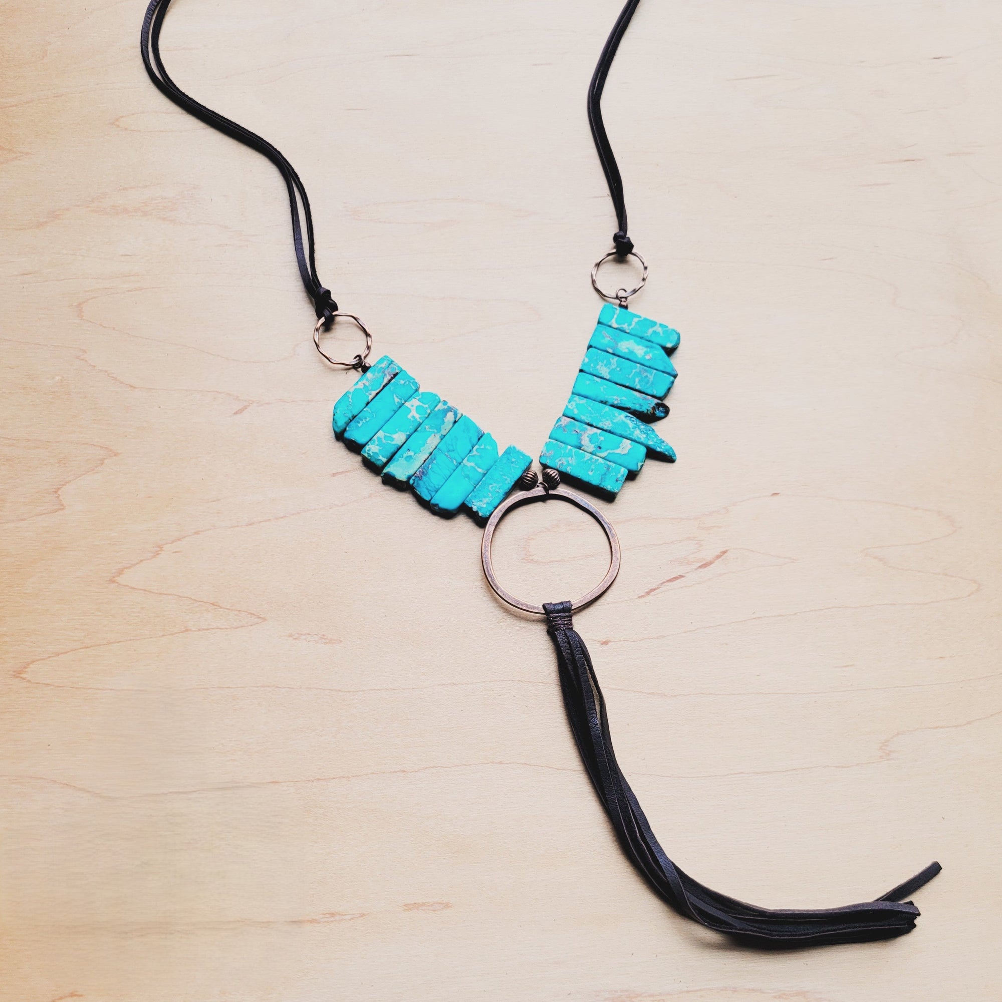 Imperial Jasper Slab Necklace w/ Copper Hoop &amp; Tassel 252h