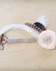 Leather Hat Band w/ Silk Flower & Feathers-Ivory (Band Only) 952s