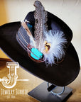 **Cowgirl Western Felt Hat w/ Choice of Turquoise Hat Accent-Black 981b