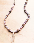 **Frosted Marble Jasper Necklace w/ Wood Beads & Leather Tassel 258b