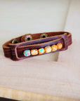 Genuine Leather Narrow Cuff with Sunrise Regalite Chunks 007d