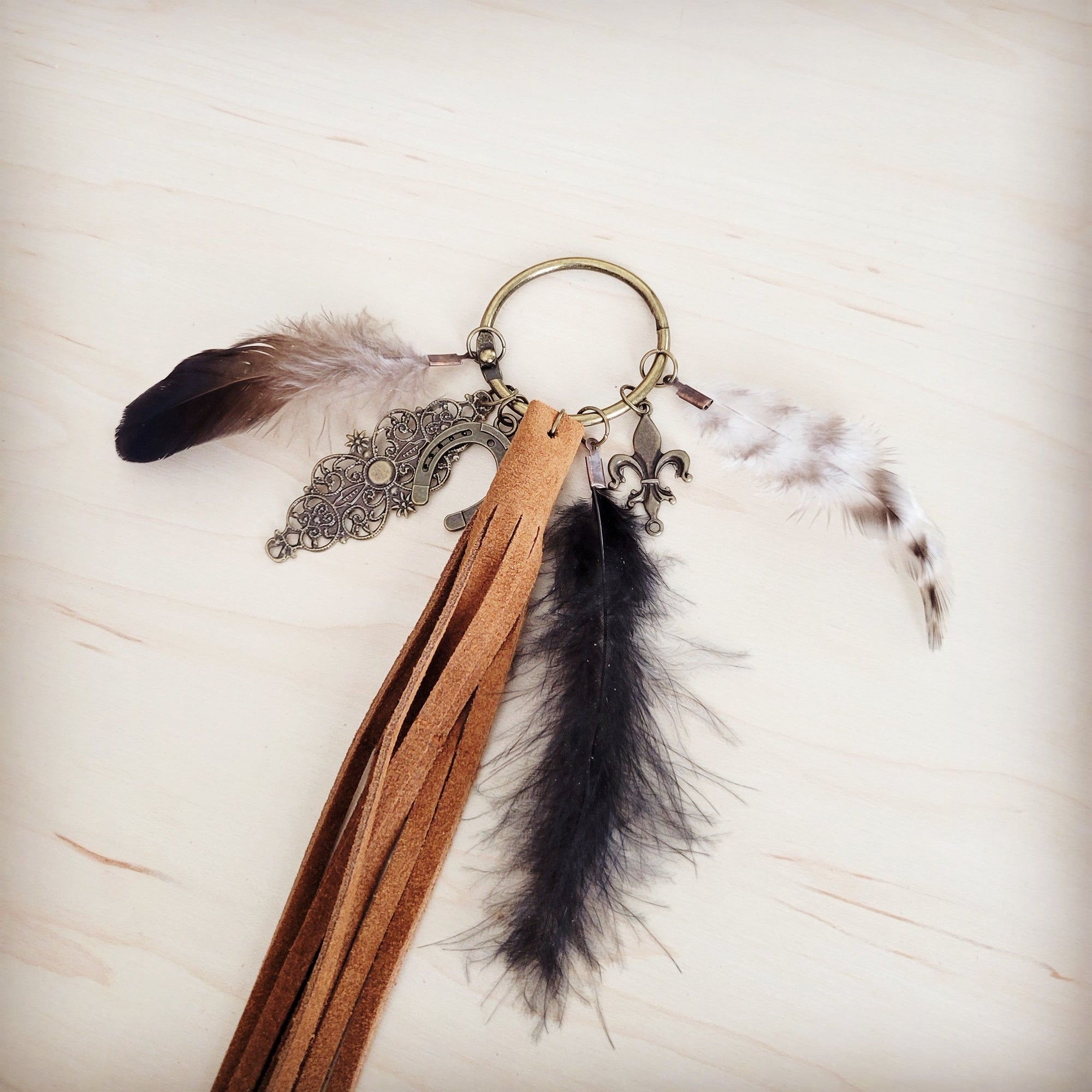 Boho Western Leather Boot Bling Charm Feather &amp; Tree 500k
