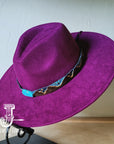 **Boho Western Felt Hat w/ Choice of Hatband- Plum 990b