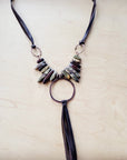 Picasso Jasper Necklace w/ Copper Hoop & Leather Tassel 261e