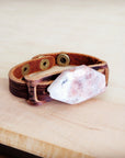 Sunstone Slab Narrow Leather Cuff Bracelet 001ab