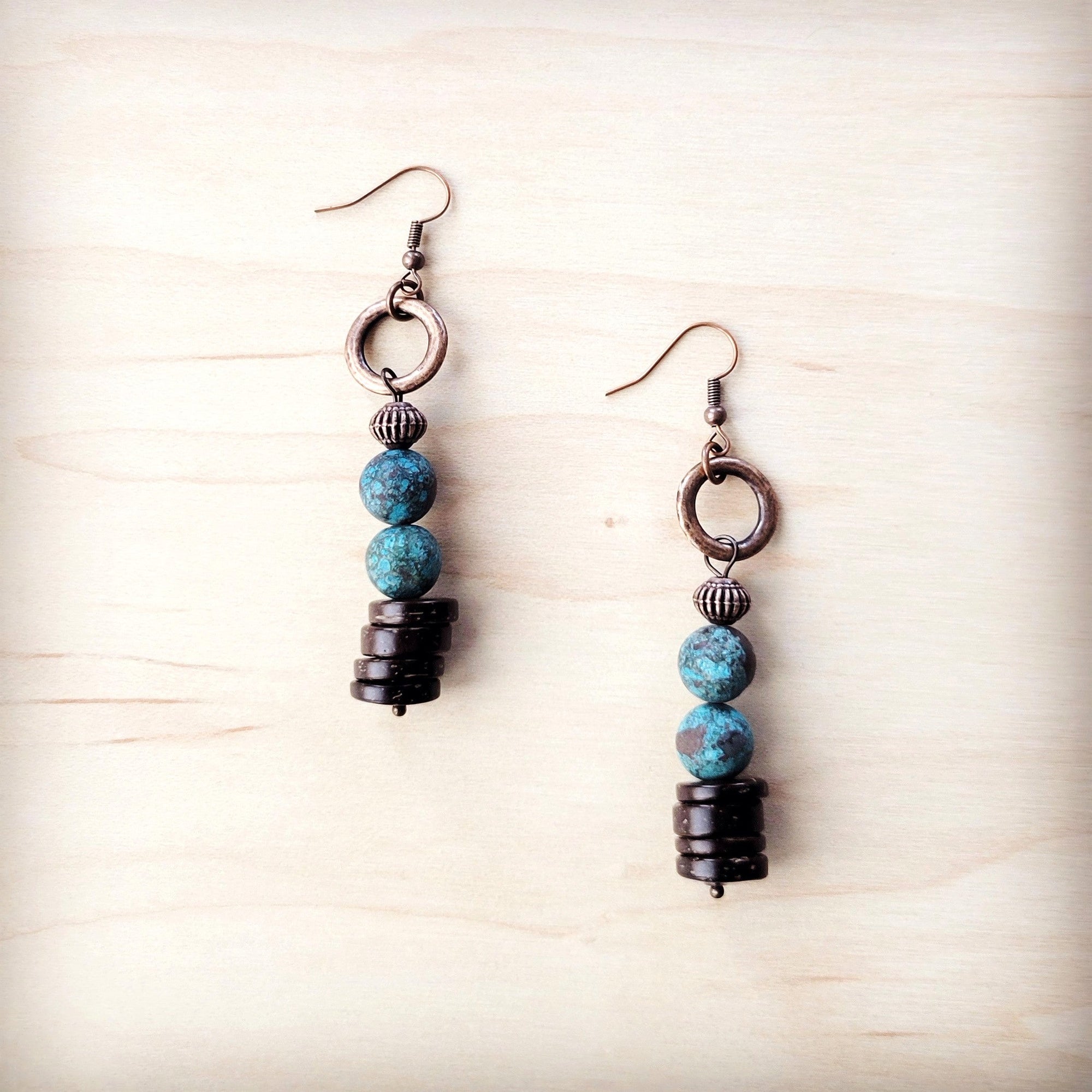 Natural American Turquoise and Wood Earrings 226h