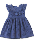 Girls' Eyelet Ruffle Dress - Cotton Blue Embroidered