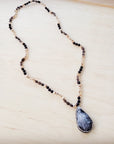 Black Lava Beaded Necklace w/ Druzy Pendant 257lb