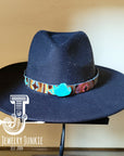 Boho Western Felt Hat w/ Choice of Leather Hat Band w/ Turquoise Slab-Black 980j