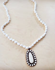 Long Turquoise Beaded Necklace w/ Squash Blossom Pendant White 261ww