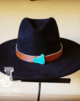Boho Western Felt Hat w/ Choice of Leather Hat Band w/ Turquoise Slab-Black 980j