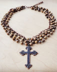 Picture Jasper Beaded Collar Necklace w/ Cross Pendant 261b