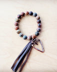 Picasso Jasper Beaded Bracelet w/ Leather Tassel and Arrowhead 810o