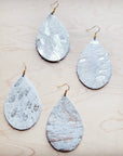 **Leather Teardrop Earrings-Silver Metallic Hair-On-Hide 224i