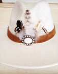 Genuine Suede Leather Hat Band w/ Stone Pendant & Feathers 954u