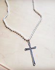 Extra Long Pearl Beaded Necklace w/ Copper Cross 260m