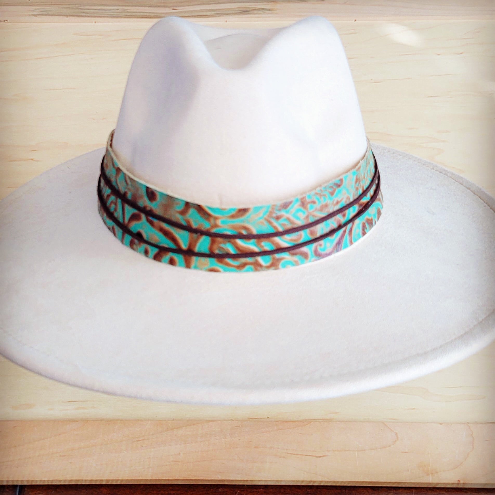 Wide Genuine Leather Cowboy Turquoise Hat Band 953u