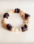 Natural Agate and Wood Beaded Stretch Bracelet 811n