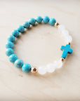 Natural Jade and Howlite Beaded Stretch Breacelet 806w