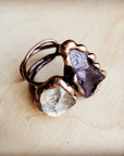 Genuine Amethyst and Quartz Ring in a Copper Setting 012a
