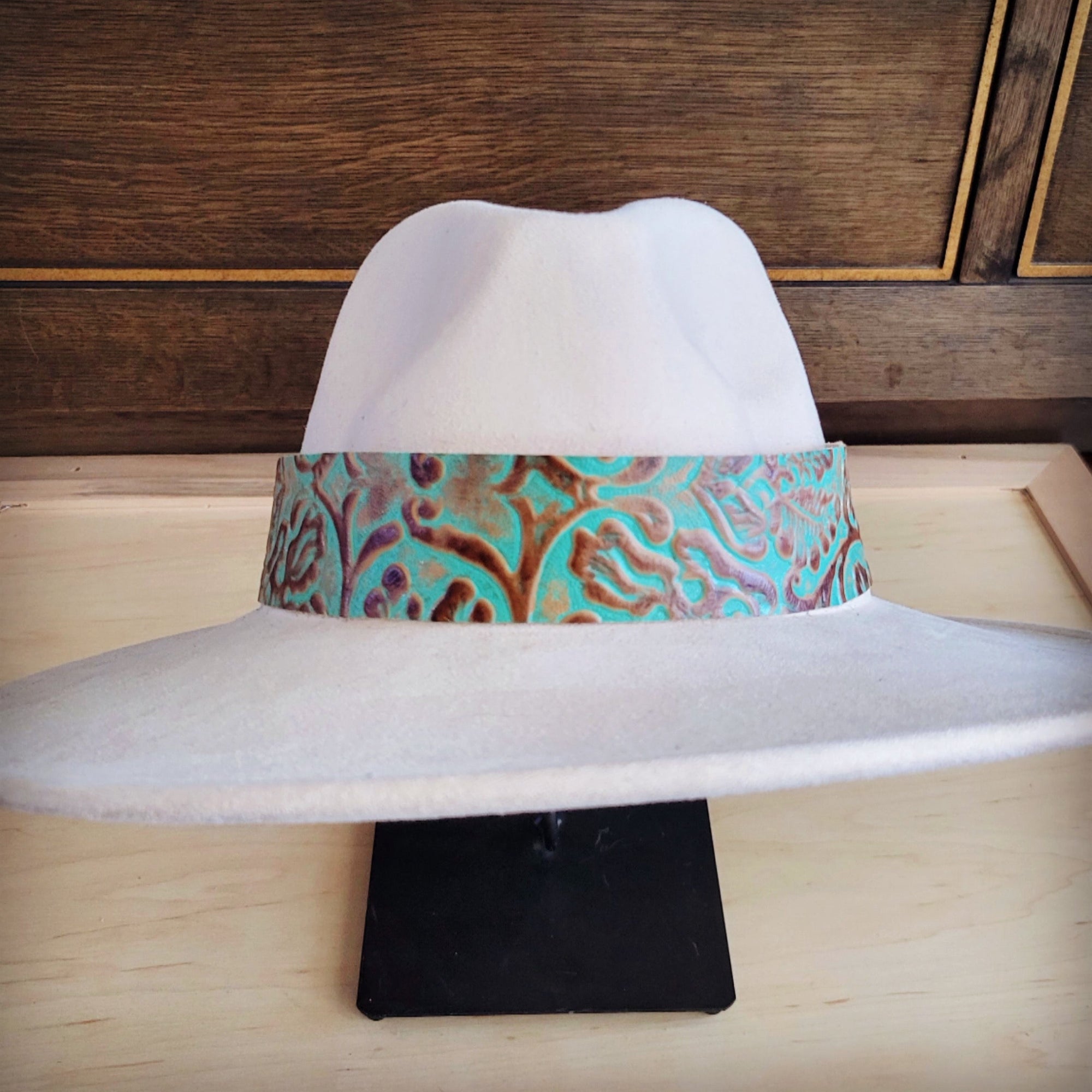 Wide Genuine Leather Cowboy Turquoise Hat Band 953u
