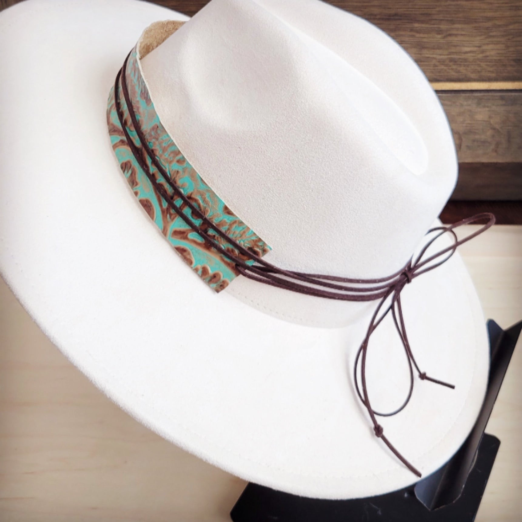 Wide Genuine Leather Cowboy Turquoise Hat Band 953u