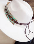 Wide Genuine Leather Cowboy Turquoise Hat Band 953u