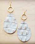 **Leather Teardrop Earrings White Gold Gator w/ Matte Gold Hoop 210w