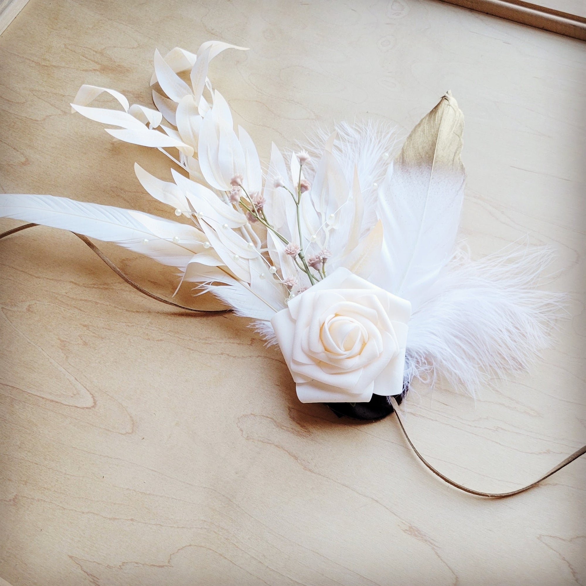 Boho Western Wedding Floral &amp; Feather Bridal Hat in Brown 984m