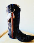 Boho Western Boot Bling Charm with Leather Fringe 500a