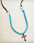 **Frosted Magnesite Beaded Necklace w/ Copper Cross 258i