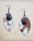**Tan & White Leather Hide Earrings w/ Indian 220k