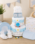 Blue Two-Tier Diaper Cake Gift Basket