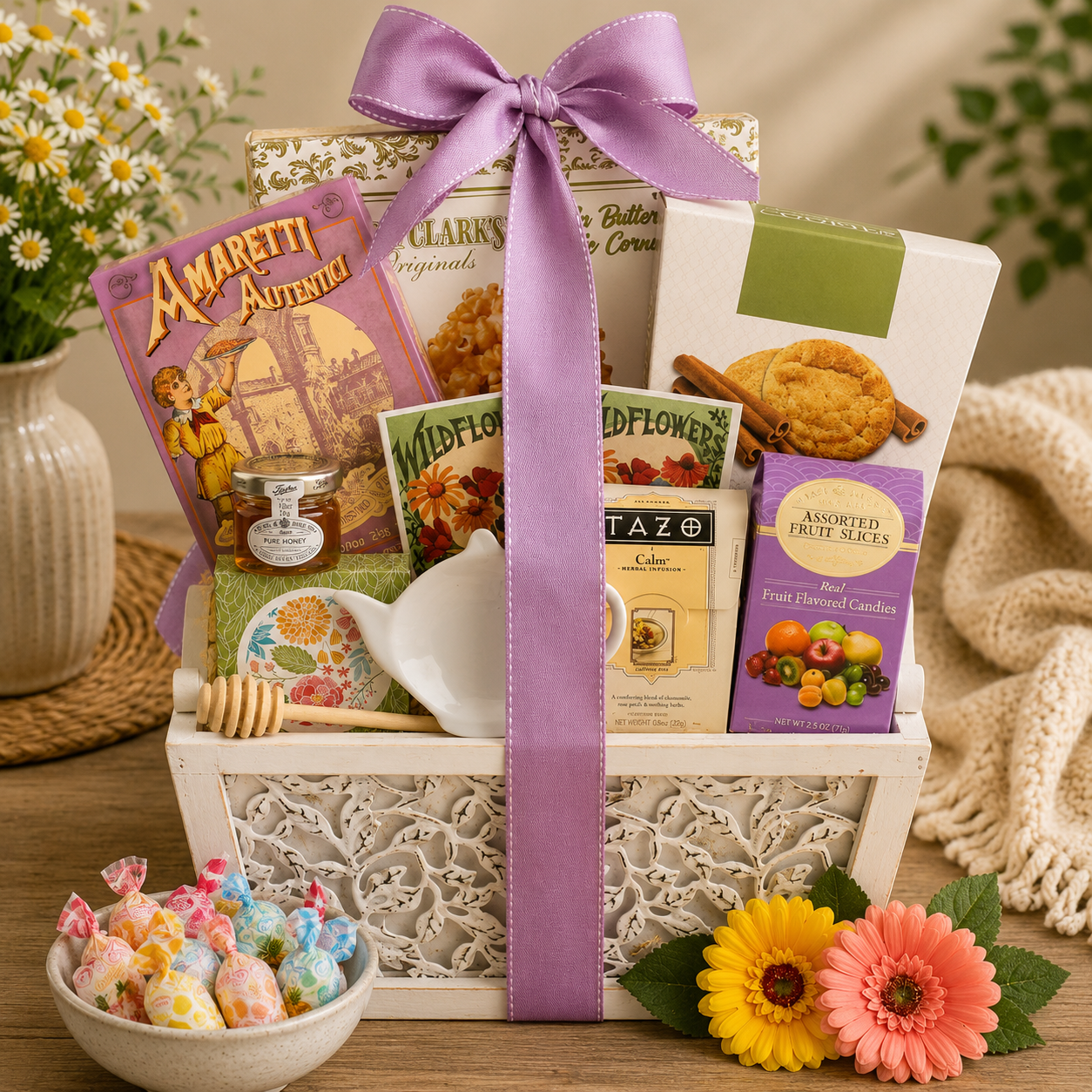 Garden of Indulgence Gourmet Gift Basket with Tea &amp; Cookies