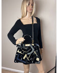 Fendi Peekaboo I see u Medium Printed Velvet Black Blue Satchel Shoulder Bag