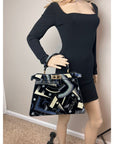Fendi Peekaboo I see u Medium Printed Velvet Black Blue Satchel Shoulder Bag