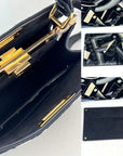 Fendi Peekaboo I see u Medium Printed Velvet Black Blue Satchel Shoulder Bag