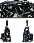 Fendi Peekaboo I see u Medium Printed Velvet Black Blue Satchel Shoulder Bag